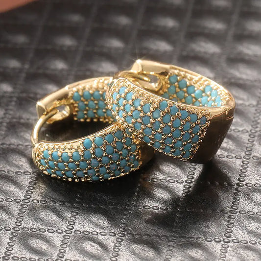 Golden-Tone Turquoise Perlé Créoles | Or