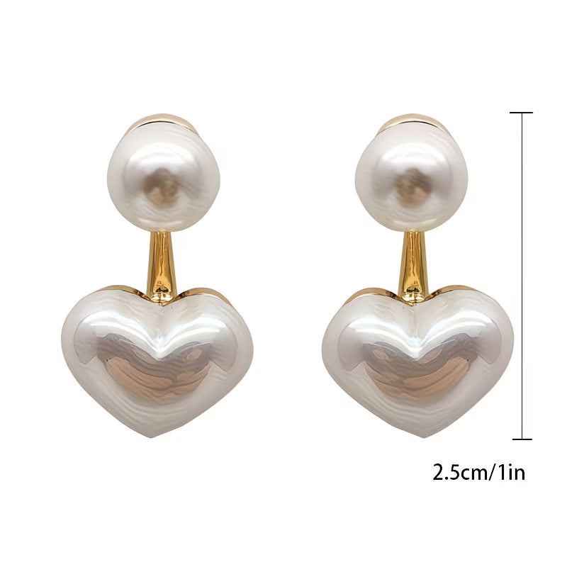 Double Perle Cœur Boucles d'Oreilles