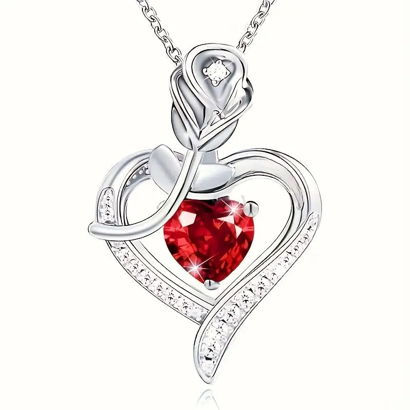 Argent Rubis Cœur Collier à Pendentif