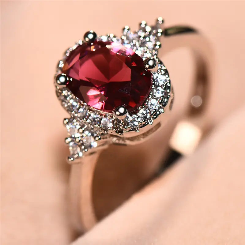 Argent Rubis Halo Bague