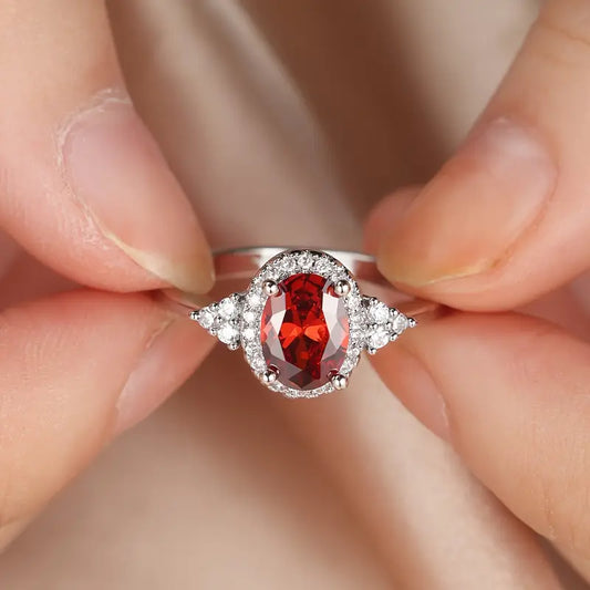 Argent Rubis Halo Bague