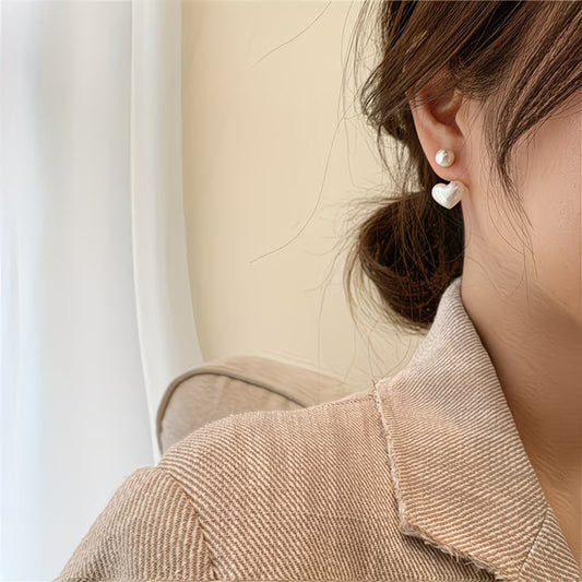 Double Perle Cœur Boucles d'Oreilles