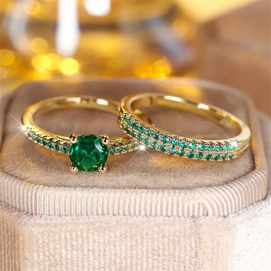 Serena Émeraude Duo Bague Set | Or