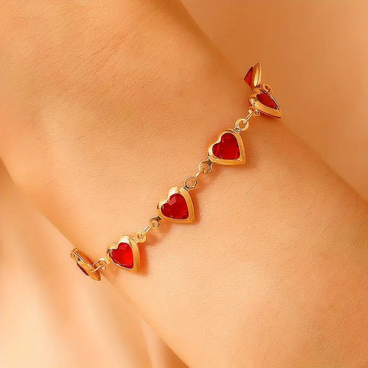 Or Rubis Cœur Bracelet Chaîne