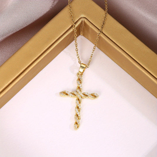 Cristal Twist Croix Collier | Or