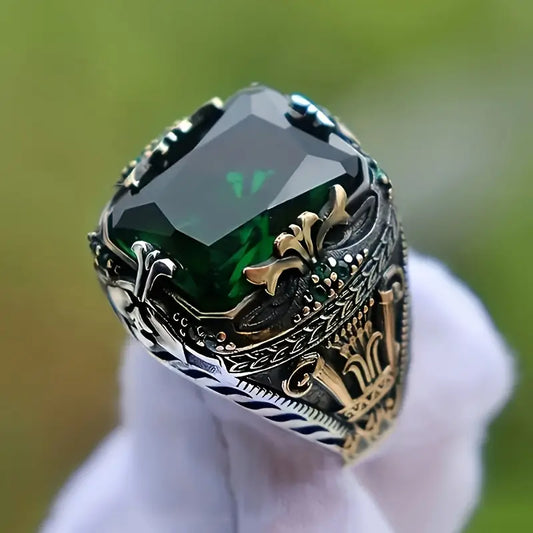 Argent Émeraude Vintage Bague