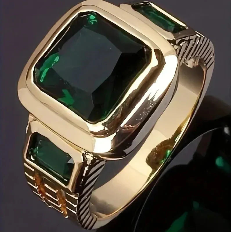 Or Émeraude Signet Bague