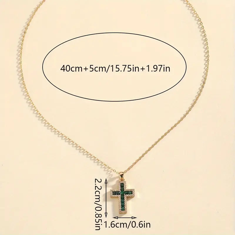 Solene Émeraude Croix Collier à Pendentif | Or