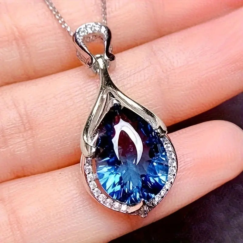 Argent Saphir Goutte Collier