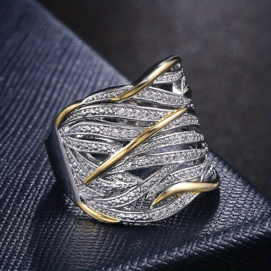 Argent et Or Tissé Anneau Bague