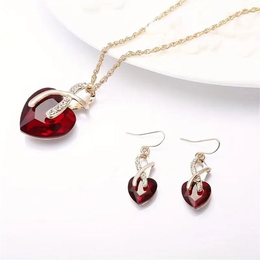 Or Rubis Torsadé Cœur Bijou Set
