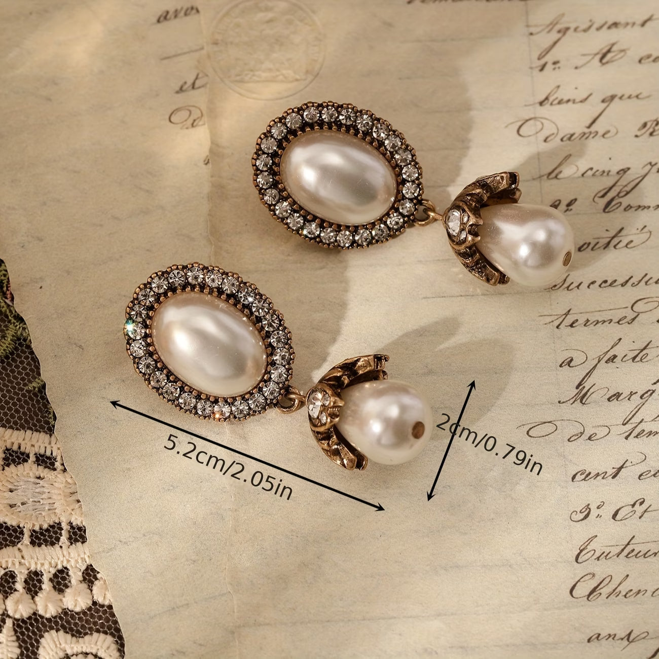 Vintage Perle Frame Boucles d'Oreilles Pendantes