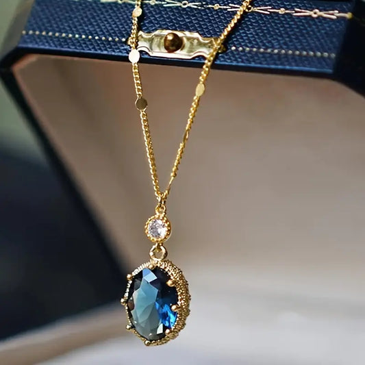 Or Saphir Ovale Pendante Collier