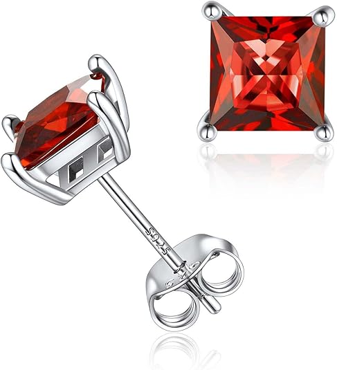 Minimaliste Taille Princesse Rubis Puces d'Oreilles | Or Blanc