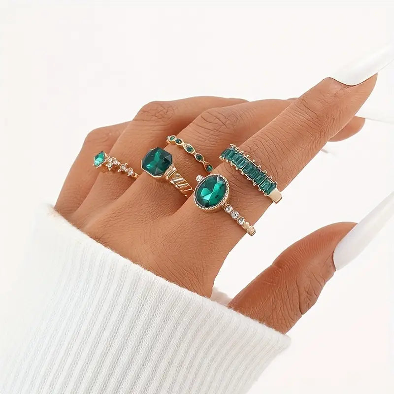 Zarina Exquisite Émeraude Bague Set | Or