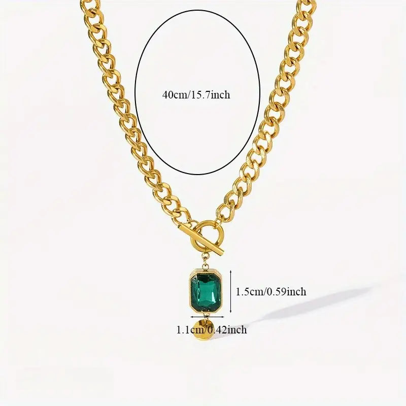 Chunky Chaîne Émeraude Collier à Pendentif | Or