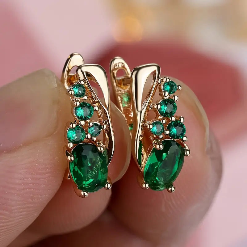 Or Émeraude Cluster Boucles d'Oreilles Pendantes