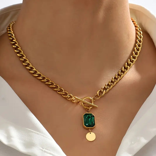 Or Émeraude Collier Chaîne