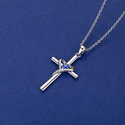 Saphir Croix Collier | Or Blanc