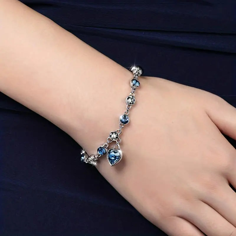 Argent Saphir Cœur Bracelet Chaîne