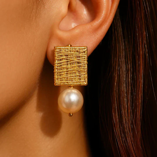 Élégant Doré Fil Perle Boucles d'Oreilles