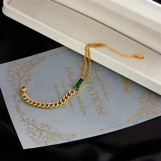 Or Émeraude Barre Bracelet Chaîne