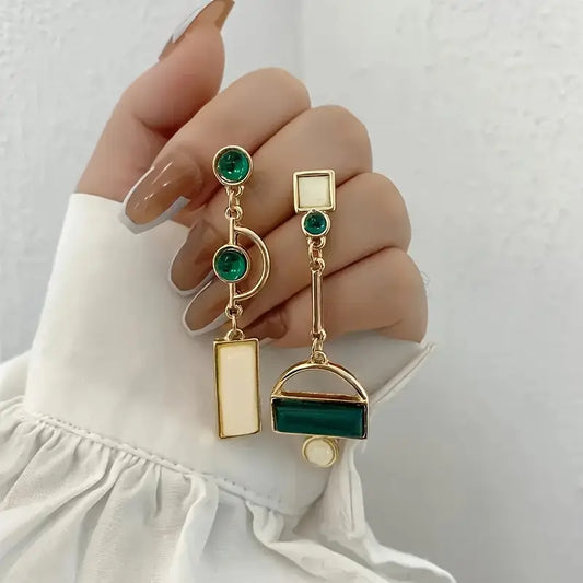 Or Émeraude Géométrique Boucles d'Oreilles Pendantes