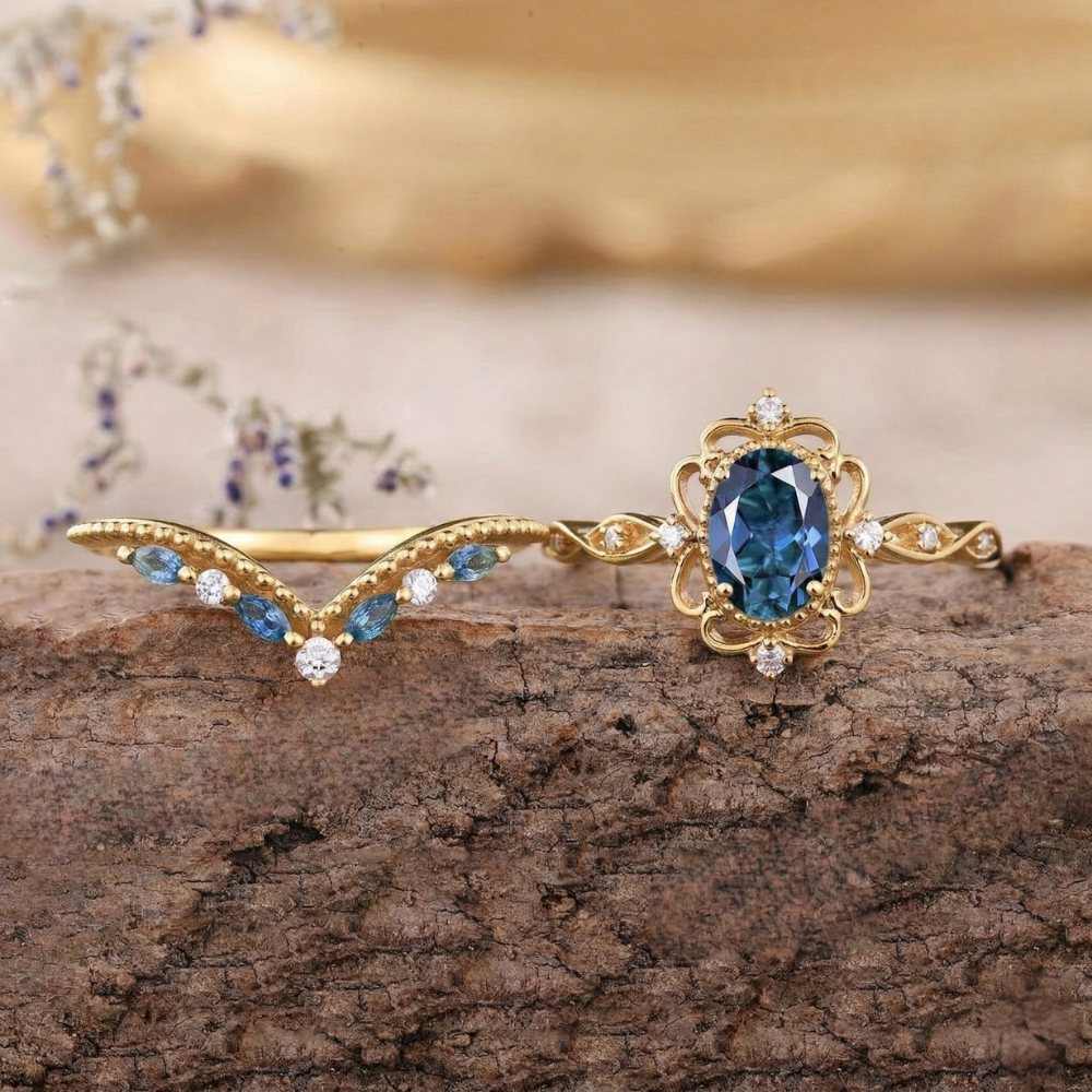 Azelia Saphir Bague Couronne Set | Or