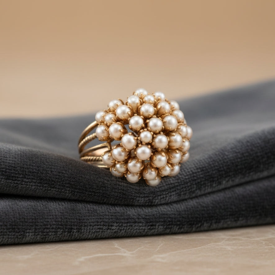 Élégant Incrusté Perle Or Bague