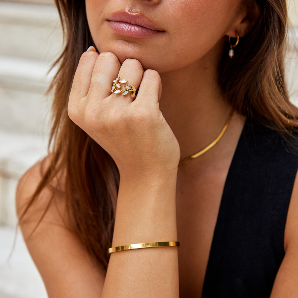 Or Leaf Motif Bague