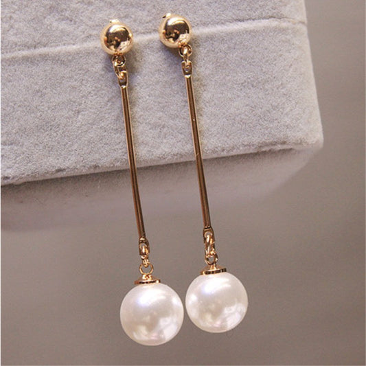Or Long Perle Boucles d'Oreilles Pendantes