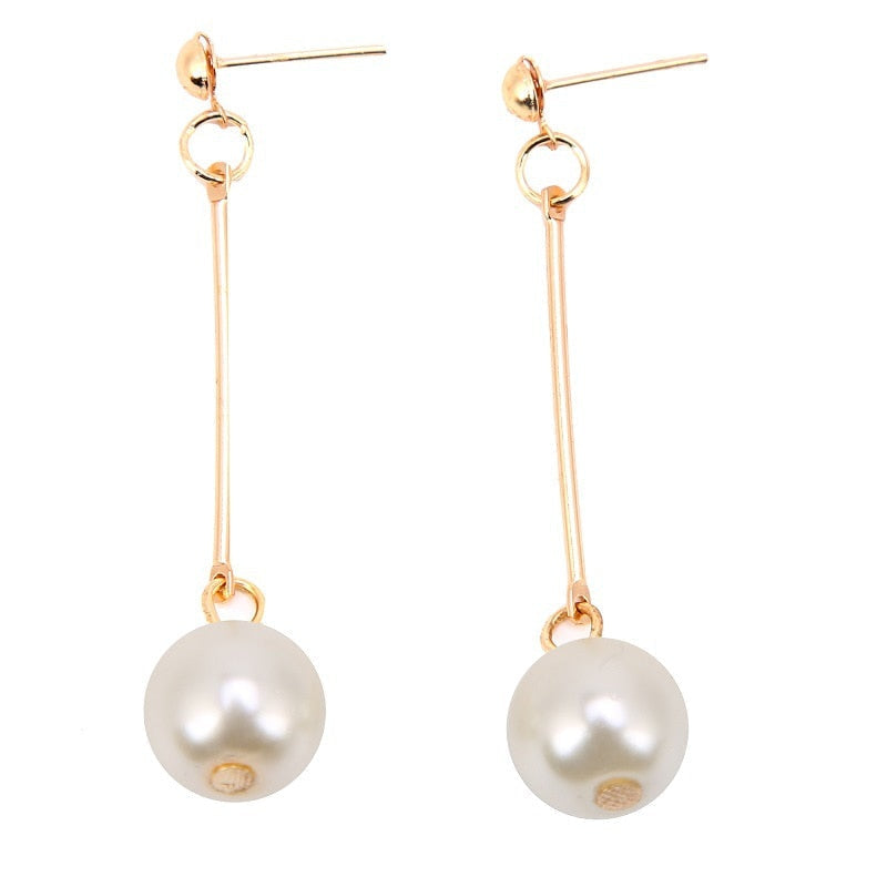 Or Long Perle Boucles d'Oreilles Pendantes