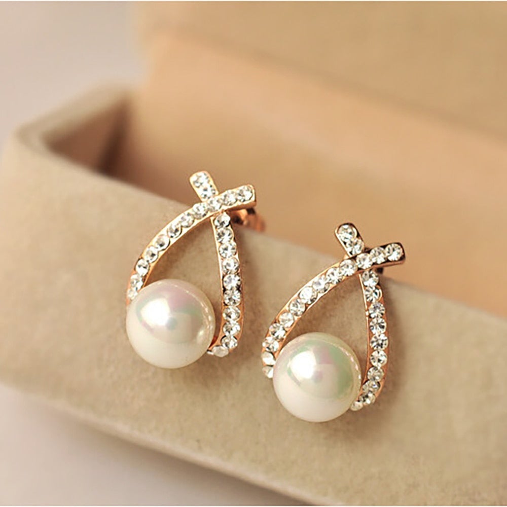 Or Crisscross Perle Puces d'Oreilles