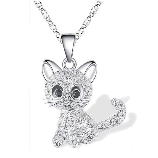 Argent Bébés Chatons et Zircone Colorée Collier