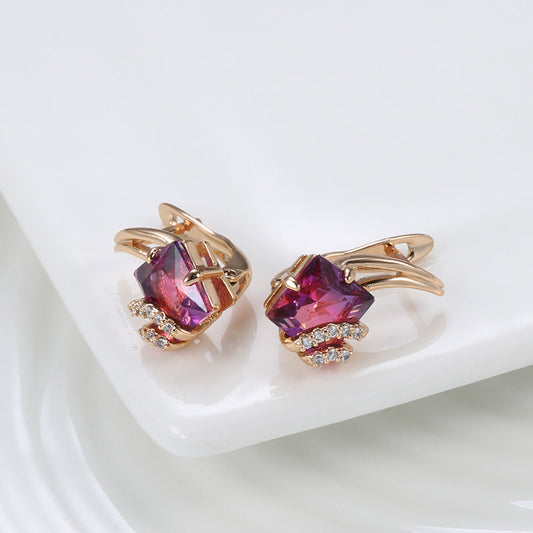 Crimson Carré Cristal Boucles d'Oreilles | Rosegold