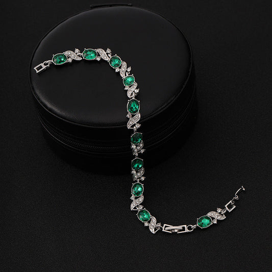 Argent Émeraude Vintage Maillon Bracelet