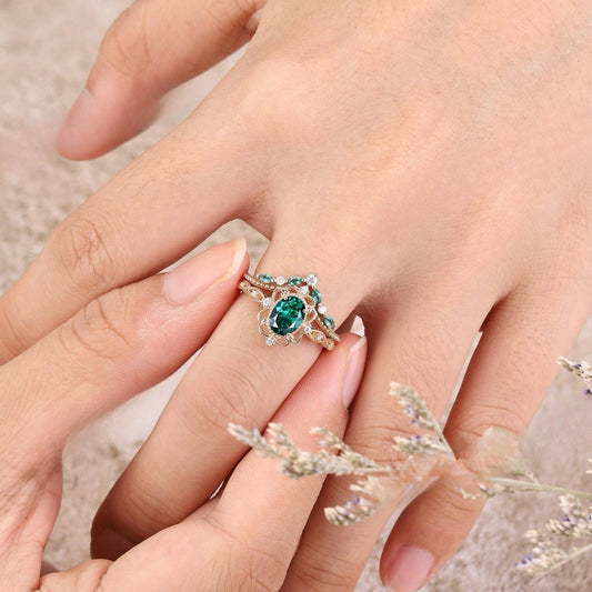 Aurelle Émeraude Bague Couronne Set | Or Rose
