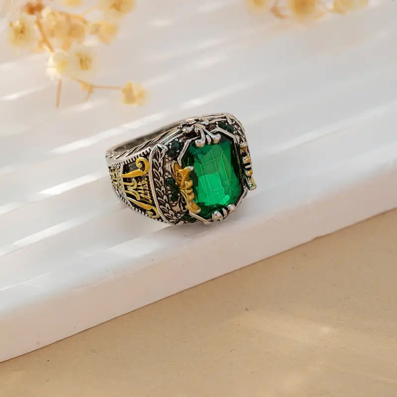Argent Émeraude Vintage Bague