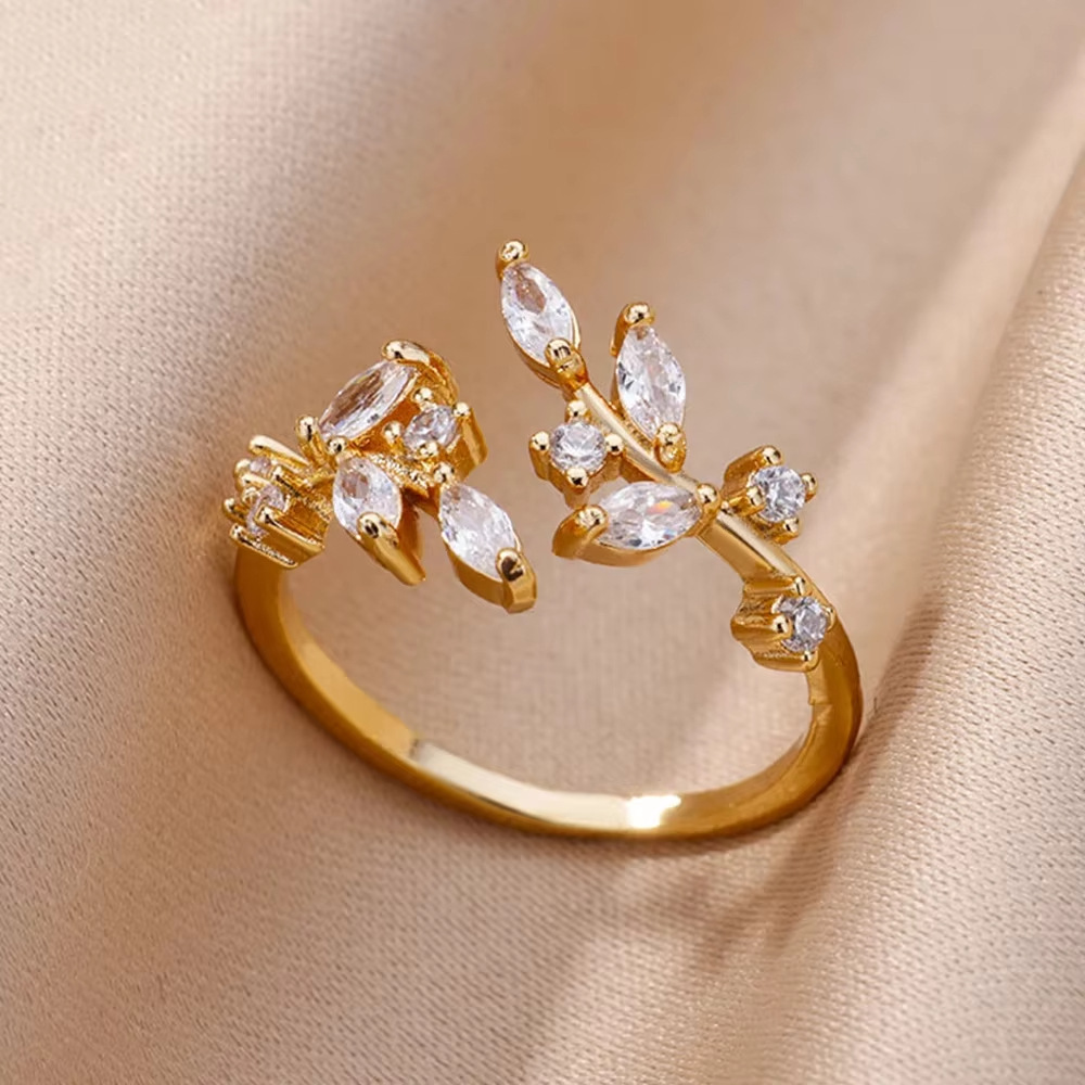 Or Ouvert Leaf Bague