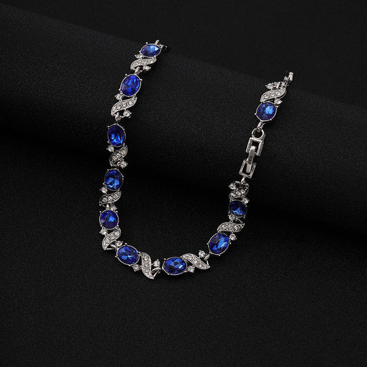 Argent Saphir Floral Maillon Bracelet