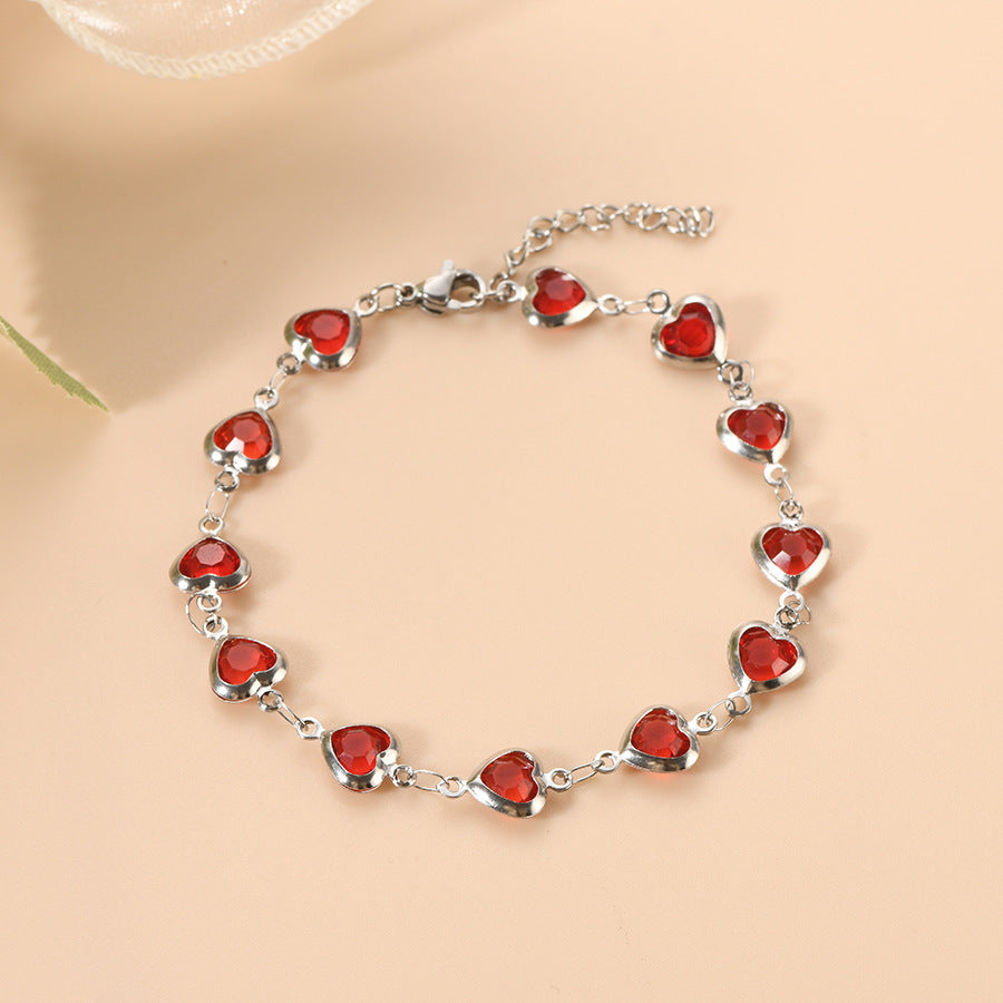 Argent Rubis Cœur Bracelet Chaîne