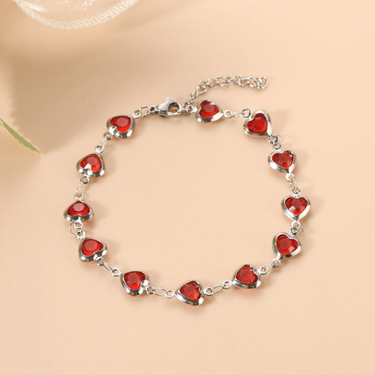 Argent Rubis Cœur Bracelet Chaîne