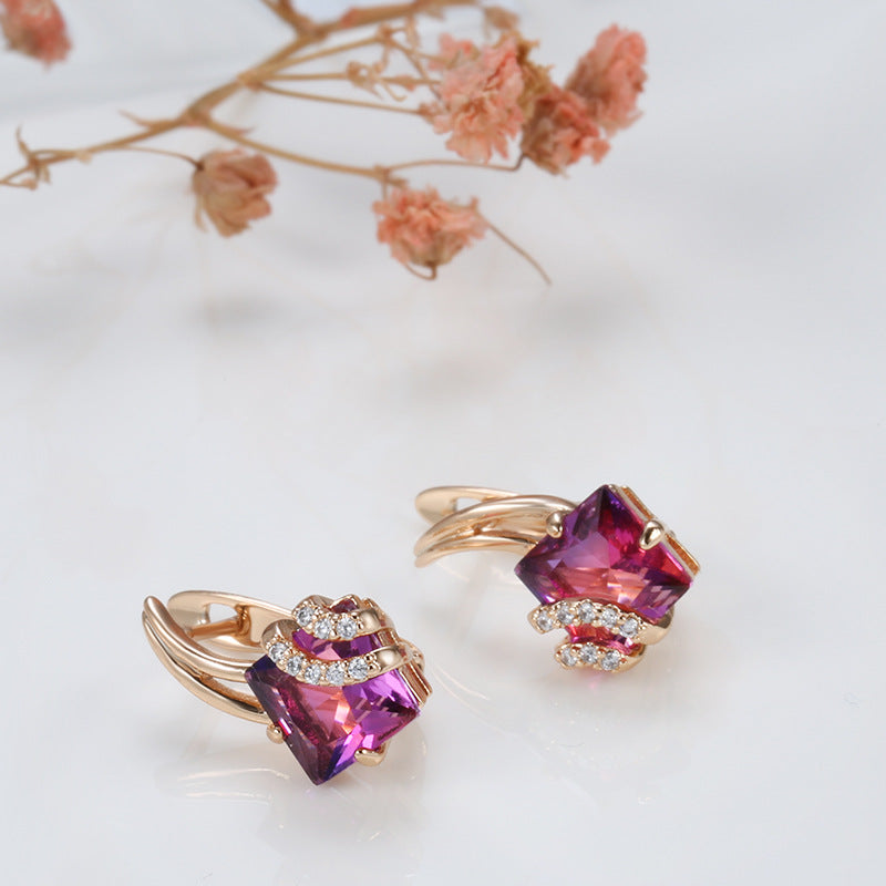 Crimson Carré Cristal Boucles d'Oreilles | Rosegold