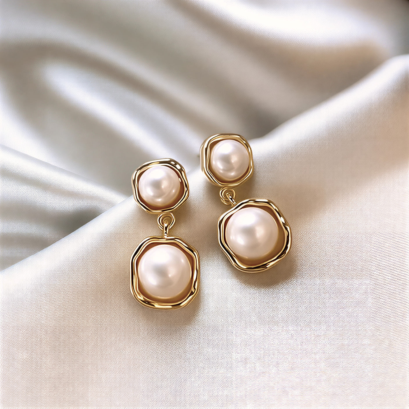 Doré Frame Perle Boucles d'Oreilles Pendantes