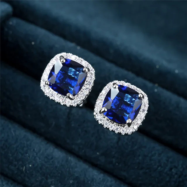 Saphir Carré Puces d'Oreilles | Or Blanc