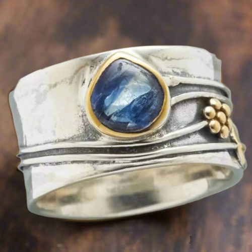 Argent et Or Serti Clos Accent Bague
