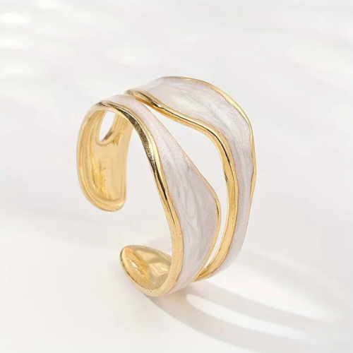 Argent et Or Sculpturale Manchette Bague