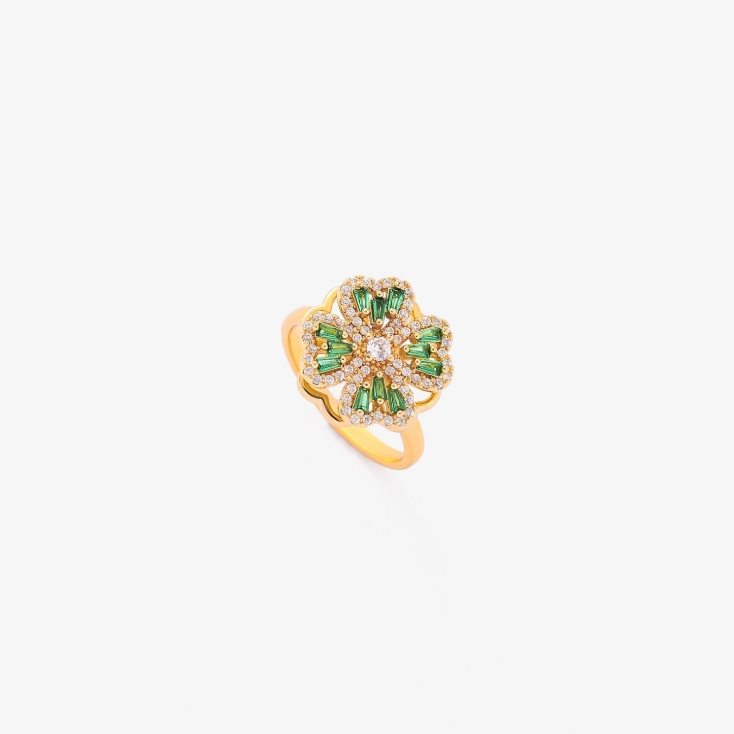 Or Émeraude Floral Bague