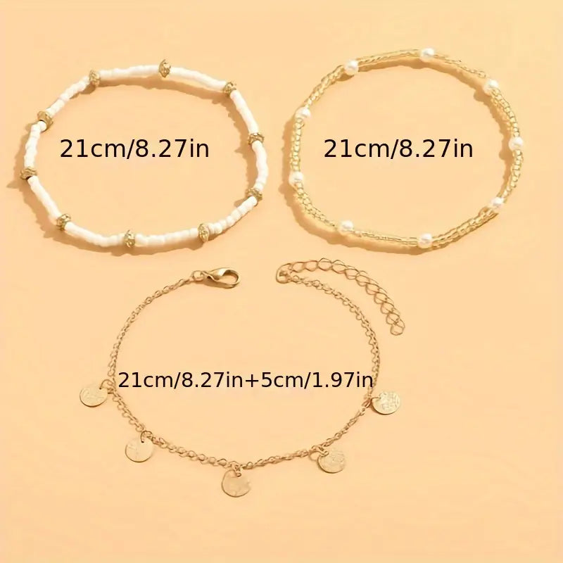 Coastal Breloque 3-Piece Superposé Bracelet de Cheville Set | Or