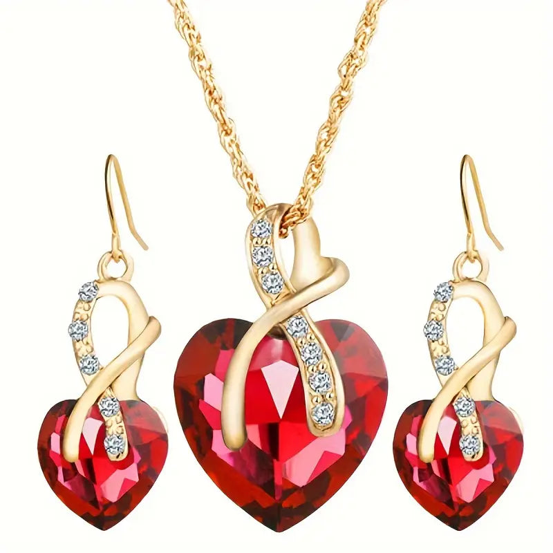Or Rubis Torsadé Cœur Bijou Set